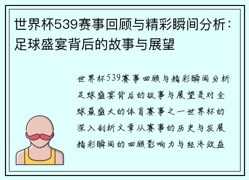 世界杯539赛事回顾与精彩瞬间分析：足球盛宴背后的故事与展望