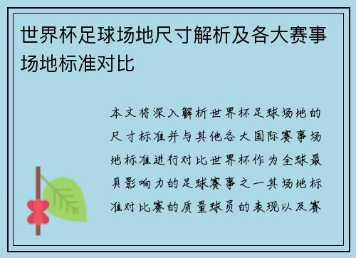 世界杯足球场地尺寸解析及各大赛事场地标准对比